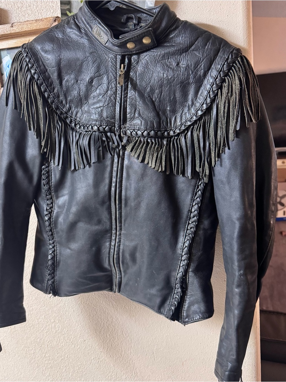 VTG 90s Harley Davidson Willie G Fringe Leather Western Braided Jacket size 38